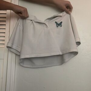 White butterfly crop top
